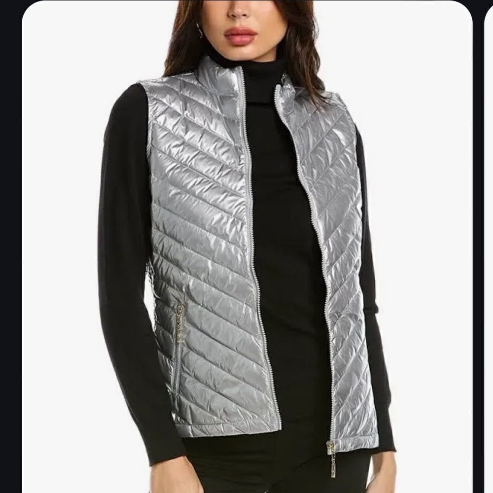 J. McLaughlin Metallic Silver Quilted Vest